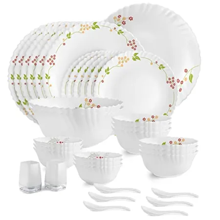 Cello Secret Garden Dazzle Series Opalware Dinner Set 35 Pieces Service for 6 White