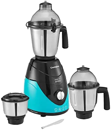 Crompton Ameo 750 Watt Mixer Grinder with MaxiGrind and Motor Vent X Technology 3 Stainless Steel Jars Black Green 