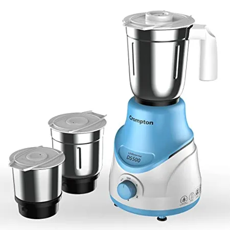 Crompton DS 500 Watt Mixer Grinder with Powertron Motor Motor Vent X Technology 3 Stainless Steel Jars Sky Blue 