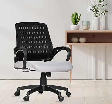Da URBAN Boom 03 Mid Back Revolving Mesh Ergonomic Chair for Home Office with Tilt Lock Mechanism Armrest High Comfort Seating Grey 