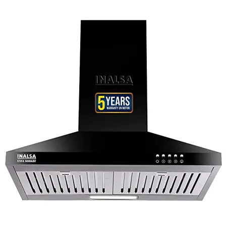 INALSA 60 cm 1050 m3 hr Kitchen Chimney Enya BKBF with Stainless Steel Baffle Filters Push Button Control 5 Year Warranty On Motor