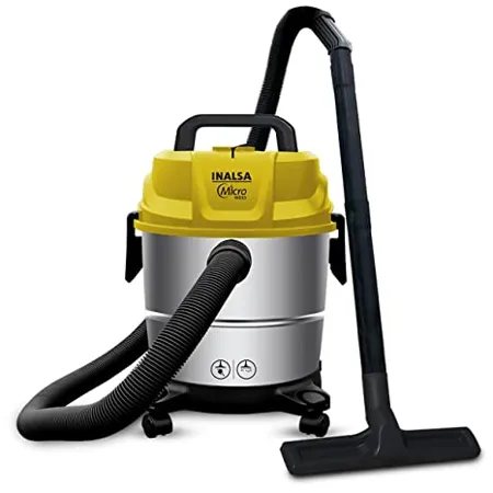 Inalsa Vacuum Cleaner Wet Dry 15L 1400W with Steel Tank Micro WD15 with 3in1 Multifunction Wet Dry Blowing and Hepa Filtration Powerful Suction High Energy Efficiency Low Sound Yellow Silver 