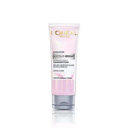 L Or al Paris Glycolic Bright Daily Foaming Face Cleanser 50ml Glycolic Acid Face Wash for Dull Skin Daily Glowing Facial Cleanser