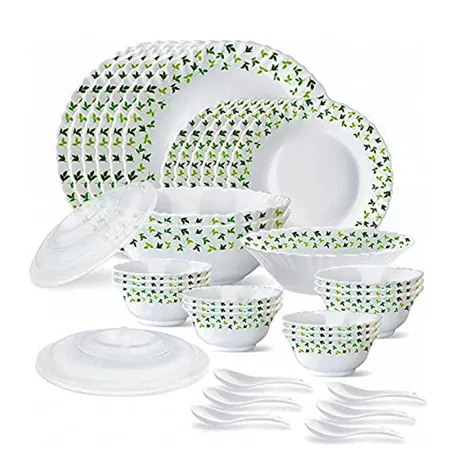 Larah By Borosil Sage Silk Series Opalware Dinner Set 35 Pieces White