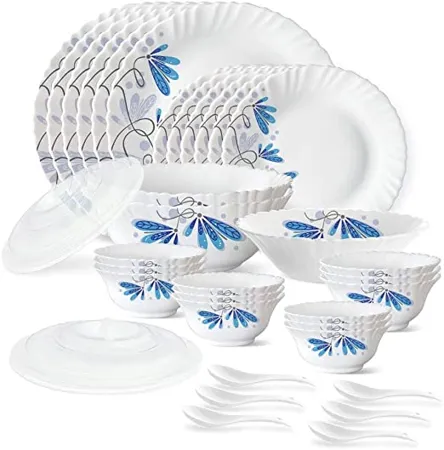 Larah by Borosil Twilight Silk Series Opalware Dinner Set 35 Pieces White