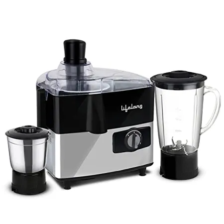 Lifelong LLJMG07 Juicer Mixer Grinder 500W with 2 Jars Liquidizing and multipurpose Grinding Jar Stainless Steel blades 2 Speed Options with Whip 1 Year Warranty Black 