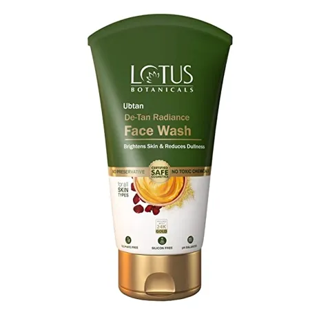 Lotus Botanicals Ubtan De Tan Radiance Face Wash Infused with 24K Gold For Glowing Rejuvenated Skin Anti Tan No Silicon No Sulphates Non Comedogenic No Preservatives 100ml