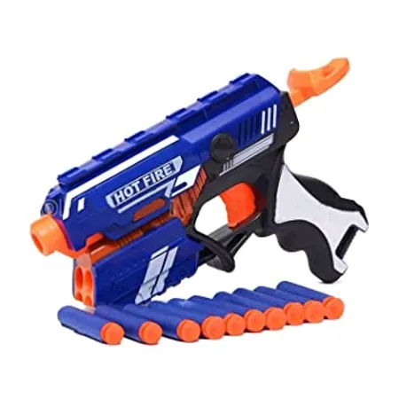 NHR Foam Blaster Gun Toy Safe and Long Range Shooting Gun 10 Suction Dart Bullets 8 Years Blue
