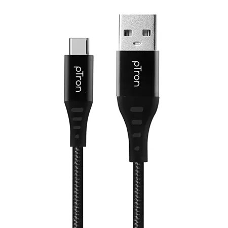 PTron Solero TB301 3A Type C Data and Fast Charging Cable Made in India 480Mbps Data Sync Strong and Durable 1 5 Meter Nylon Braided USB Cable for Type C Devices for Charging Adapter Black 