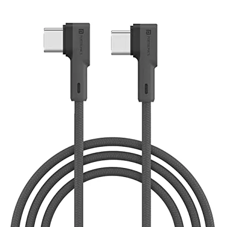 Portronics Konnect L 60W PD Type C to Type C Mobile Charging Cable 1 2M Fast Data Sync Tangle Resistant TPE Nylon Braided Grey 