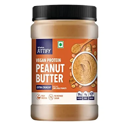 Saffola FITTIFY Vegan Protein Peanut Butter Extra Crunchy High protein No Refined Sugar Vegan 925g