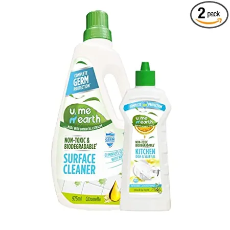U Me N Earth Combo Pack of 2 Kitchen Dishwash Gel 500 ML Liquid Disinfectant Floor Surface Cleaner 975 ML Biodegradable Anti Bacterial Natural Cleaner Germ Protection Skin Friendly Citronella