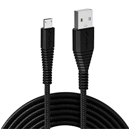 URBN Micro USB 3 4 Amp 20W Fast Charging Cable Unbreakable Rugged Nylon Braided Quick Charge QC Compatible Made in India Length 5 Feet Black