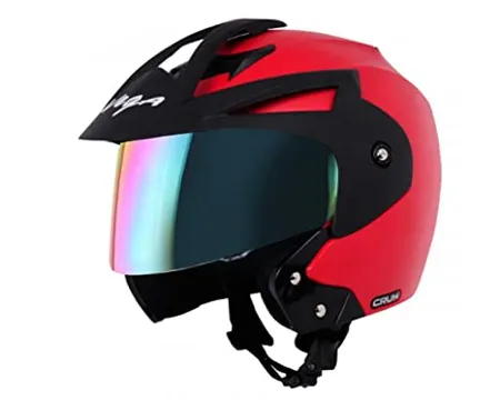 Vega Crux Open Face Red Helmet With Clear Visor and Extra Rainbow Visor L