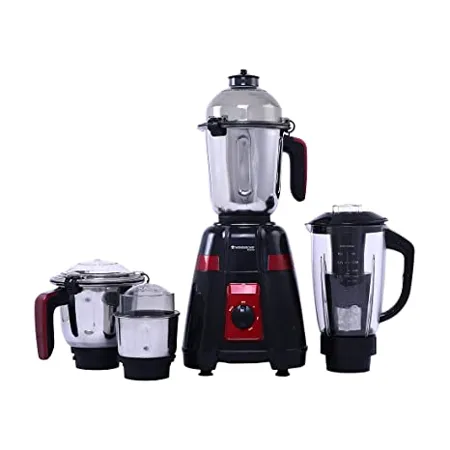 Wonderchef Platinum 750W Mixer Grinder 4 Stainless Steel Jars with Fruit Filter Jar Powerful 750W motor 3 Speed Pulse Function Anti Skid Feets 5 years warranty on motor Black Red