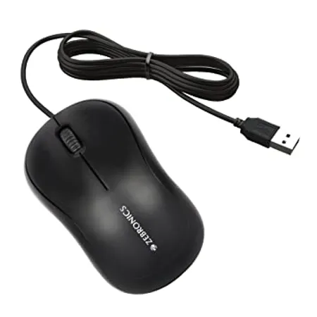 ZEBRONICS Zeb Comfort Wired USB Mouse 3 Button 1000 DPI Optical Sensor Plug Play for Windows Mac Black