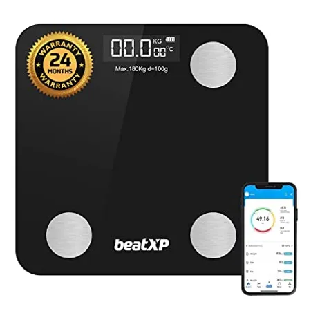 beatXP Smart Bluetooth BMI Weight Machine for Body Weight with 12 Essential Body Parameters Wireless Body Composition Scale with Easy App Sync 2 Year Warranty