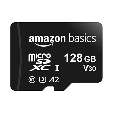 Amazon Basics 128GB microSDXC Memory Card with Full Size Adapter 100MB s U3