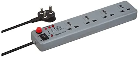 AmazonBasics Spike Guard with 4 Universal Sockets 6A 1 5m ISI Certified Cable Master Switch