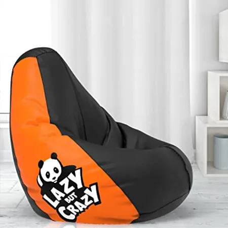 ComfyBean Bag with Beans Filled XXL Official Jack Mayers Bean Bags for Teenagers Max User Height 4 5 5 Ft Weight 45 50 Kgs Model Lazy but Crazy Black Orange 