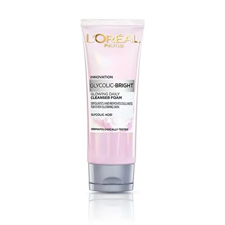 L Or al Paris Glycolic Bright Daily Foaming Face Cleanser 100ml Glycolic Acid Face Wash for Dull Skin Daily Glowing Facial Cleanser