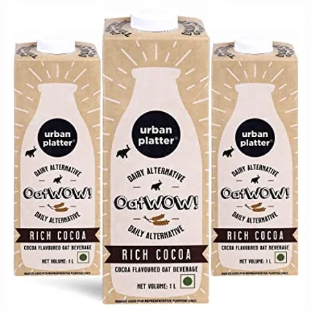 Urban Platter OatWOW Rich Cocoa 1L Pack of 3 Dairy Free Oat Beverage Sugar Free Rich Chocolate Flavour Lactose Free 