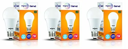 wipro Garnet Base E27 7 Watt LED Bulb Cool Day Light Pack of 3