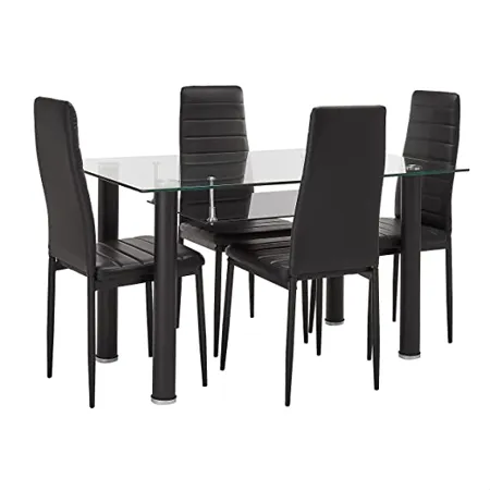 Amazon Brand Solimo Hydra Glass 4 Seater Dining Set with Shelf Black 
