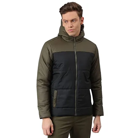 Dennis Lingo Men s Long Sleeve Color Block Hooded Puffer Jacket Welt Pocket Lightweight Casual Winterwear for Men