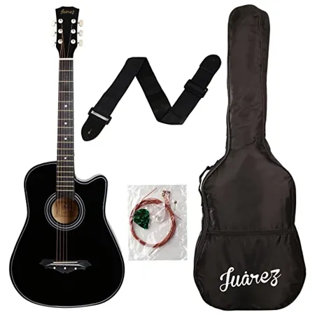 Ju rez Acoustic Guitar 38 Inch Cutaway 038C with Bag Strings Pick and Strap Black