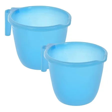 Kuber Industries Plastic Bathroom Mug Strong Plastic Material Great Capicity Size 14 x 14 x 12 CM Pack of 2 Capicity 1 LTR Sky Blue 46KM0205 Standard