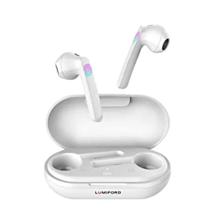 Lumiford Max T85 True Wireless Earbuds with Bluetooth v5 0 Smart Touch Control 10mm Extra Bass Driver Binaural Call Function 21 Hours Playtime Splash proof Earbuds Secure Fit Type C charging Port white 