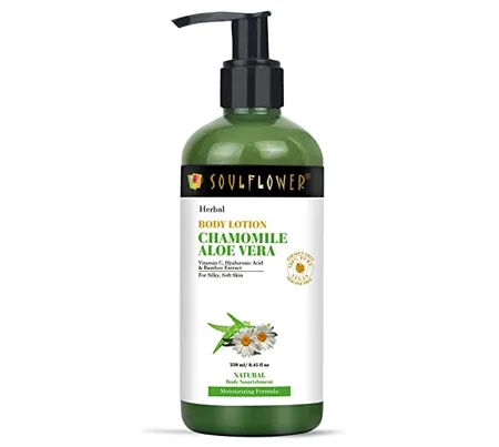 Soulflower Body Lotion with Aloe vera Vitamin C Chamomile Hyaluronic Acid Bamboo Extractfor Dry Skin Hydration Daily Moisturization Nourishment 250ml