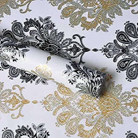 Wollzo Black and Gold Self Adhesive wallpape 45 x 500 cm 