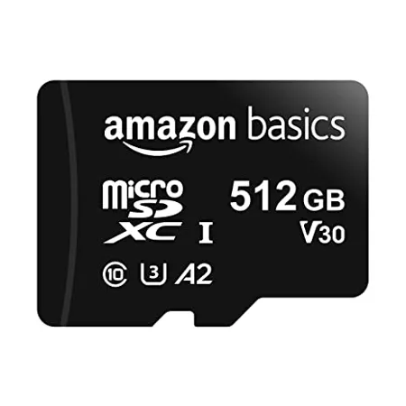 Amazon Basics 512GB microSDXC Memory Card with Full Size Adapter 100MB s U3