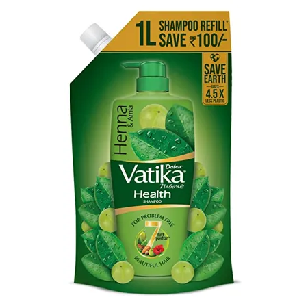 Dabur Vatika Health Shampoo with Henna Amla for Problem Free Hair 1L Pouch