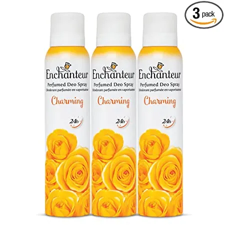 Enchanteur Charming Perfumed Deodorant Body Spray for Women Ever Lasting No Gas Floral Freshness Odour protection 150ml Pack of 3 