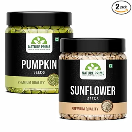Nature Prime Raw Pumpkin Seeds 250g and Sunflower Seeds 250g for Eating Protein and Fibre Rich Food For Immunity Booster Diet Pack JAR Pack 250g 250g 
