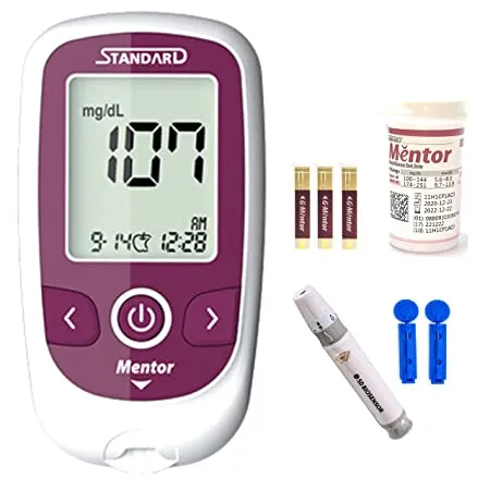 STANDARD Mentor Fully Automatic Blood Sugar Testing Glucometer machine with 10 Strips