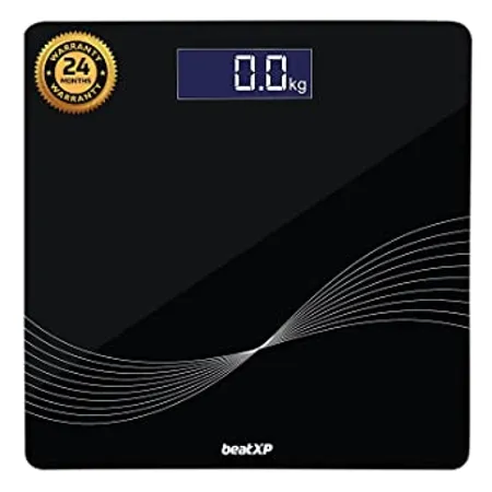 beatXP Wave Digital Weighing Scale LCD Panel Thick Tempered Glass Electronic Weight Machine Weighing Scale Black 
