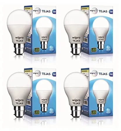 wipro Tejas Base B22 5 Watt LED Bulb Pack of 4 Cool Day Light 