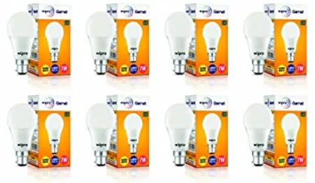 wipro Wipro Garnet Base B22D 7 Watt Led Bulb Pack of 8 Warm White 