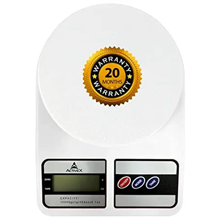 ActiveX Quanty Max Digital Food Kitchen Scale for Cooking Baking 1gm to 10kg Weight Multifunction Scale Grams and Ounces 1g 0 1oz Precise Graduation Tempered Glass White