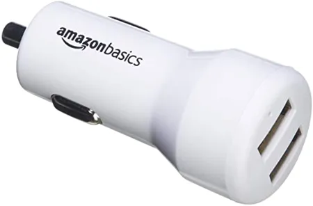 AmazonBasics 4 8 Amp 24W Dual USB Car Charger for Apple Android Devices White
