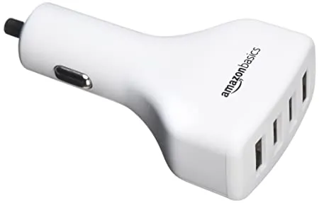 AmazonBasics 9 6 Amp 48W 4 Port USB Car Charger for Apple Android Devices White