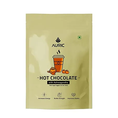Auric Ashwagandha Hot Chocolate Boosts Energy Makes You Stronger from Inside Protein Rich Flavourful Traditional Unsweetened Drinking Chocolate for Milk 50 Cups 250 GMS
