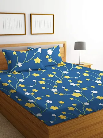 BSB HOME 100 Microfiber 220 TC Flower Printed King Size Bedsheet with 2 Pillow Covers 90 x 100 Inches Light Purple and White 