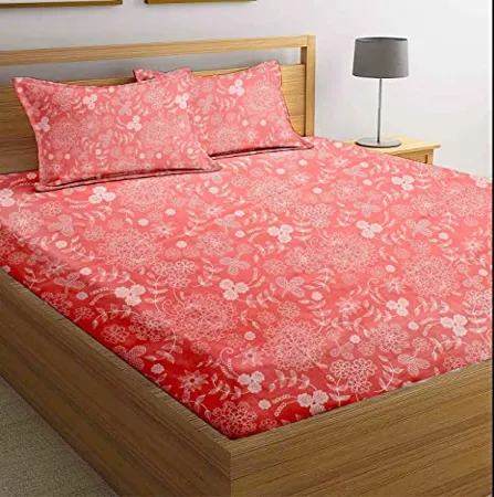 BSB HOME Designer Printed 220 TC Cotton Feel for Summer Double Bed BedSheet with 2 King Size Pillow Covers 230 x 240 cm or 7 5 x 8 ft Rose Pink 