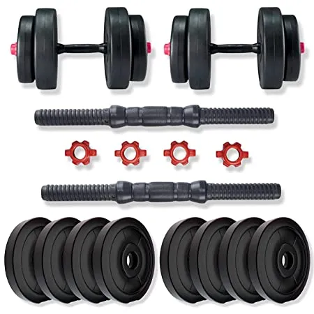 BULLAR Adjustable Dumbbells Set 8 Kg to 20 Kg with Pair of Dumbbell Rods and PVC Weight Plates 10 KG 