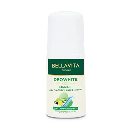 Bella Vita Organic Marine Deo White Antiperspirant Deodorant for Men Long Lasting Freshness 50ml Natural Roll On Under Arms Skin Whitening for Dark Underarms